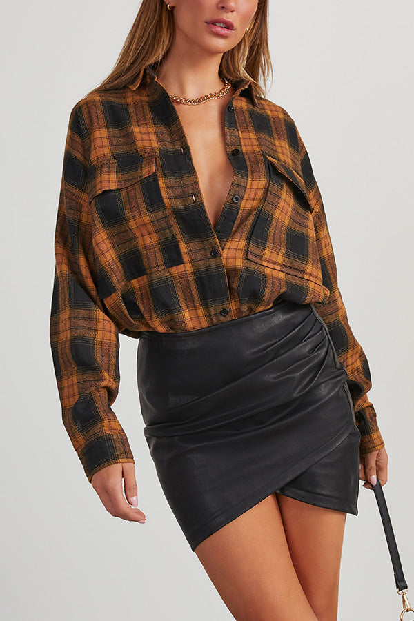 PETALUMA COTTON BLEND PLAID BUTTON DOWN TOP