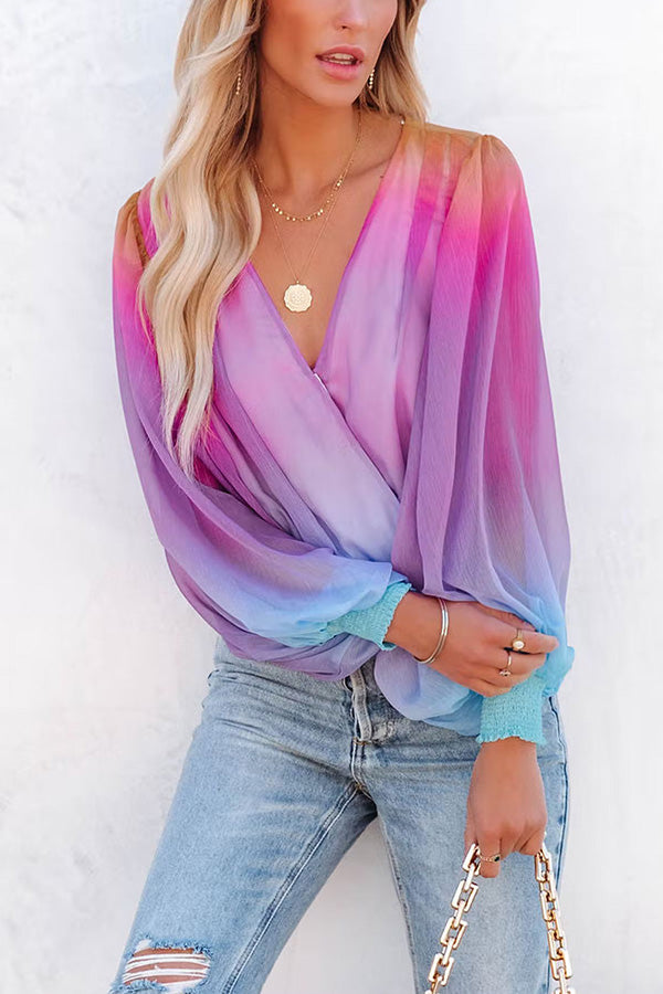 Taffy Gradient Tie Dye Drape Blouse