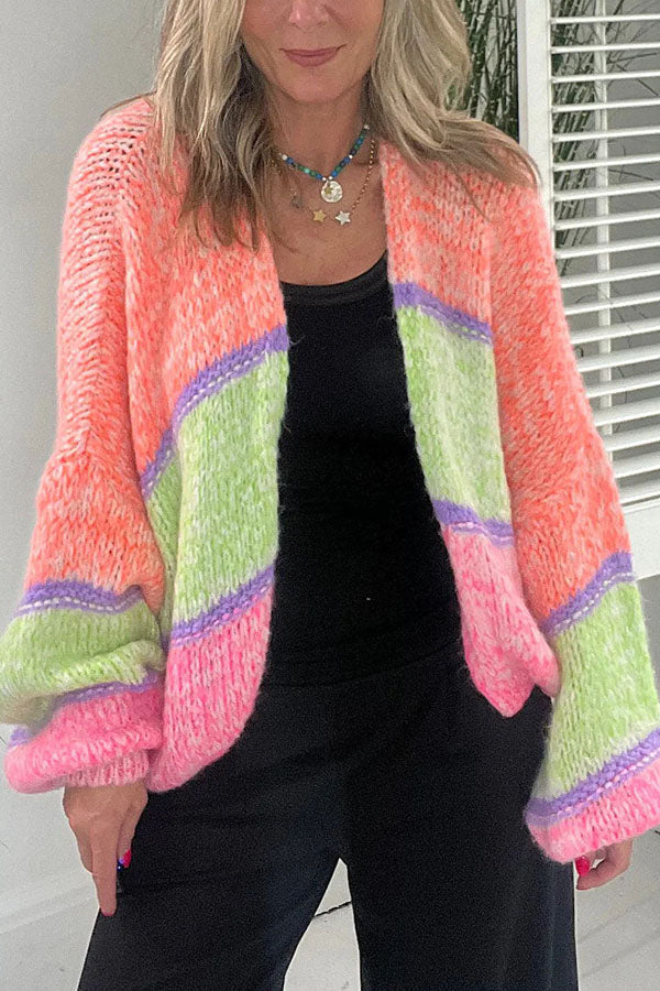 Light Up Any Scene Mixed Colours Ballnoon Sleeve Loose Cardigan