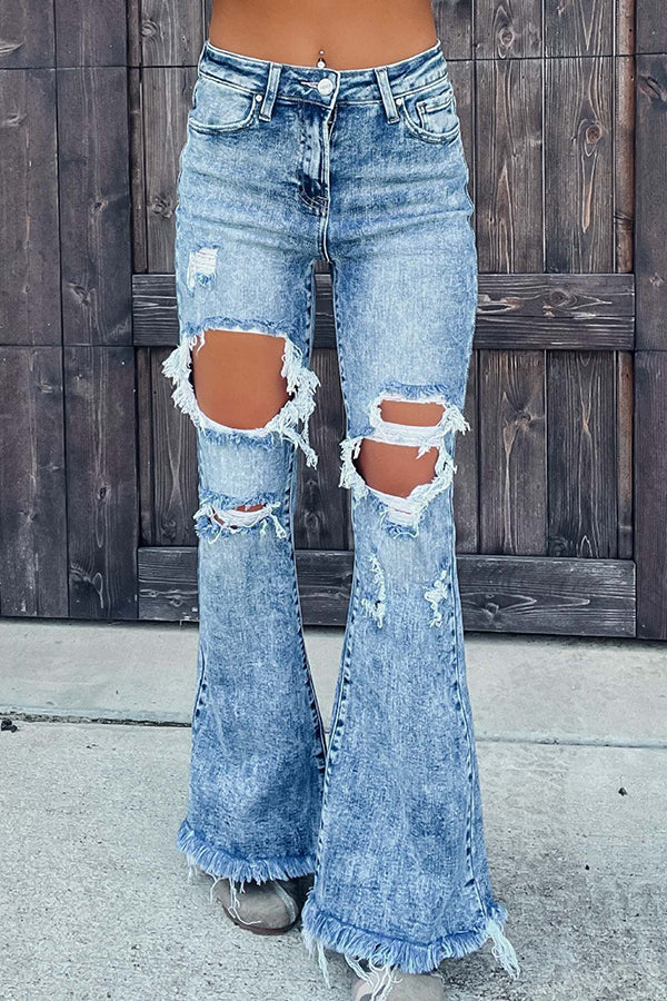 High Rise Ripped Fringed Pocket Jeans