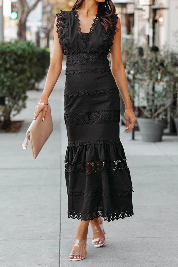 Be The One Crochet Lace Tiered Midi Dress