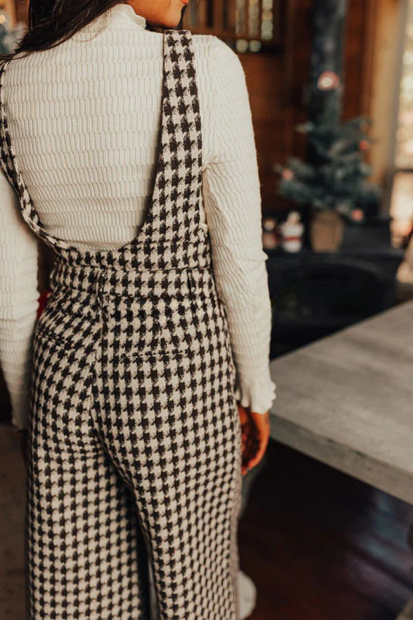 Dreaming of Soho Houndstooth Front Pocket Wide Leg Jumpsuit