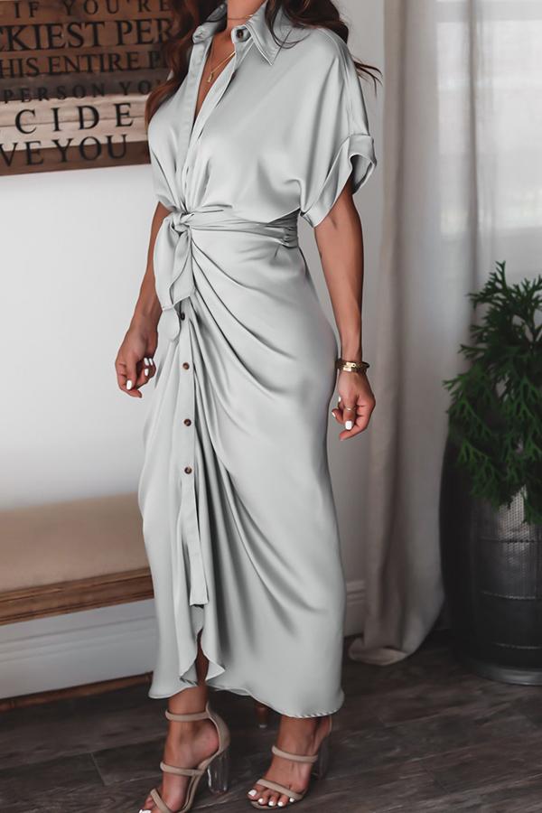 Amazing, Satin Button Down Style Drape Dress