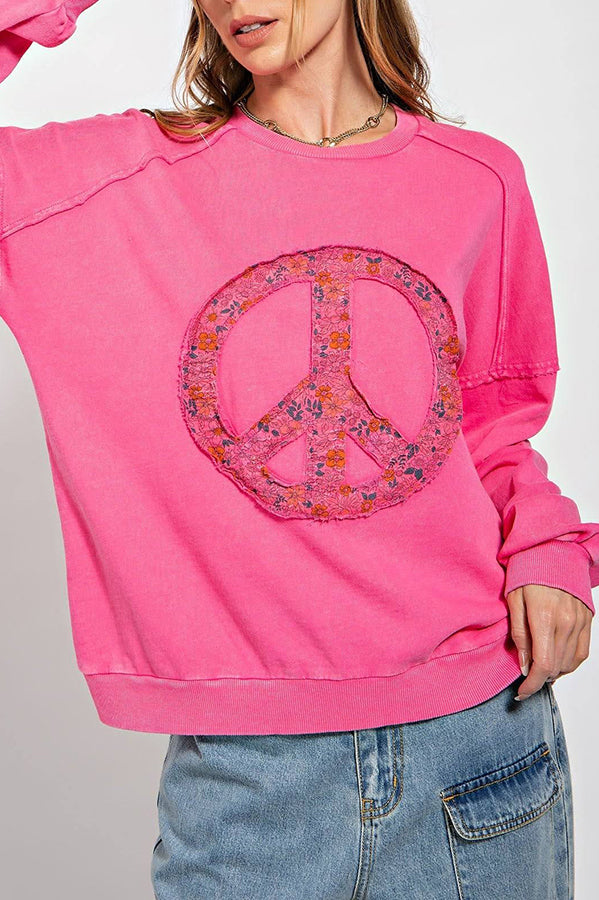 Peace Up Cotton Blend Floral Print Relaxed Pullover