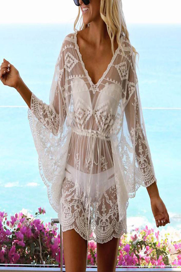 Skylar Embroidered Bell Sleeve Cover-up