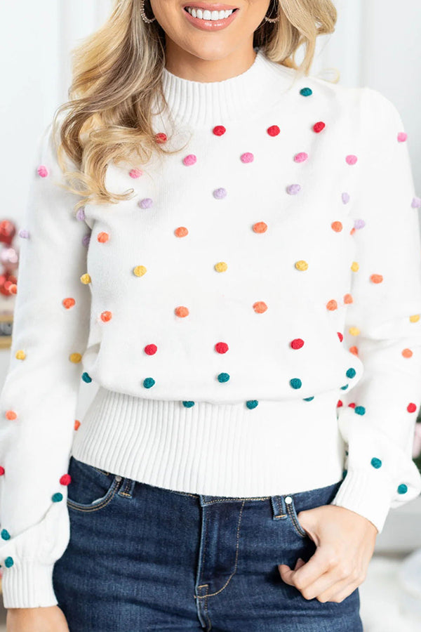 Karla Colorful Thread Ball Patchwork Crew Neck Pullover Sweater