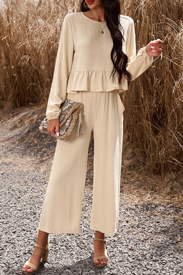 Temperament casual suit solid color long-sleeved top loose trousers