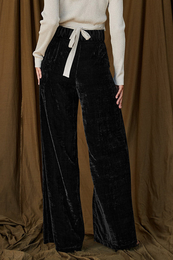 Gold velvet draped wide-leg pants, loose casual pants