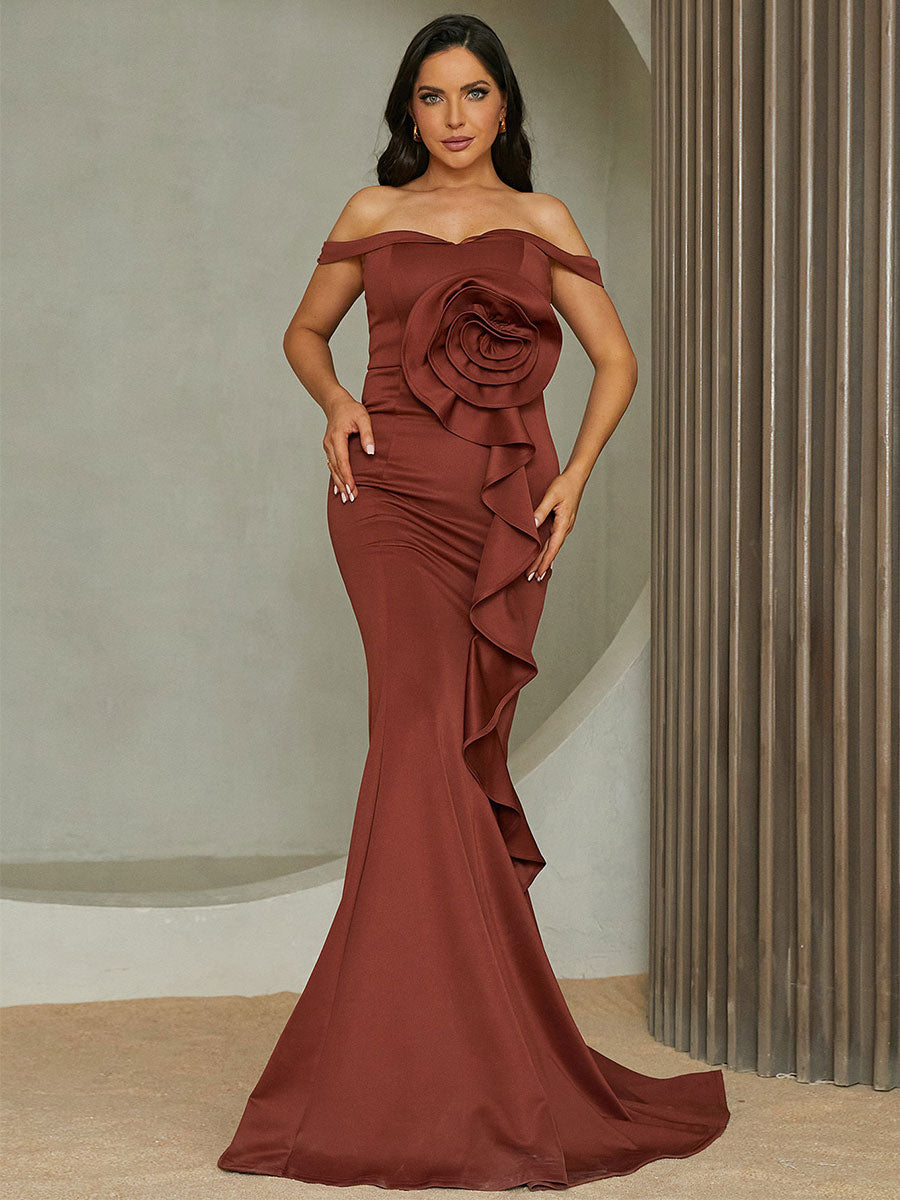 Off Shoulder Ruffled Evening Dress M02117