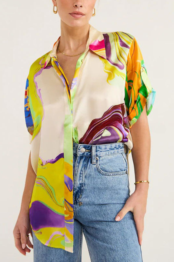 Elevate Your Resort Satin Multi Print Relaxed Blouse