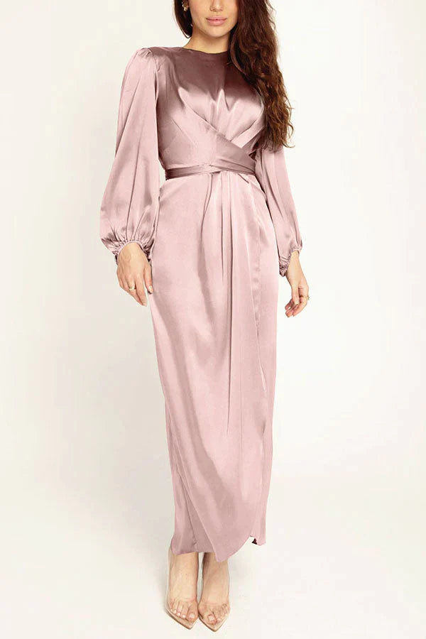 Beautiful Night Twist Waist Satin Maxi Dress