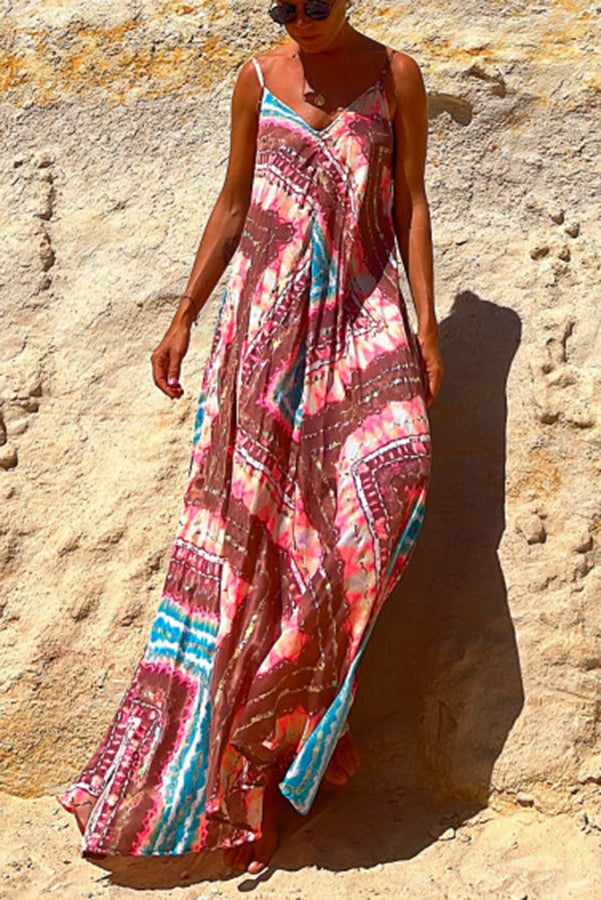 Beautiful Destination Tie-dye Print Pocketed A-line Maxi Dress