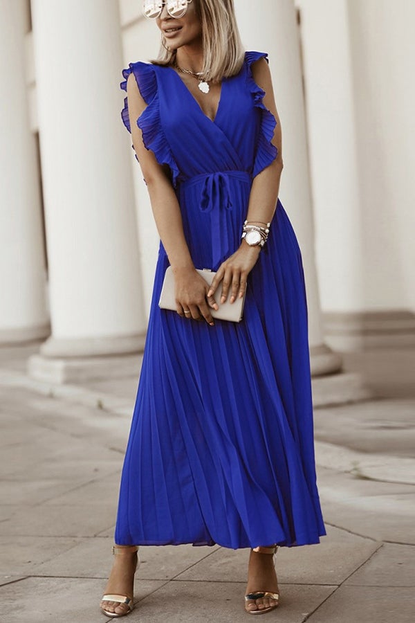 Lost Soul V Neck Pleated Maxi Dress