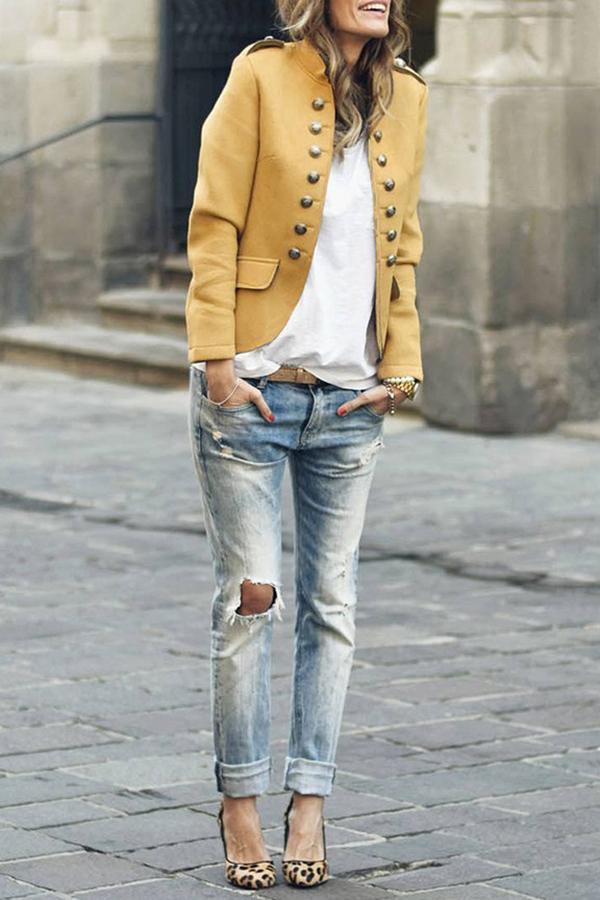 Stylish Long Sleeve Buttoned Coat