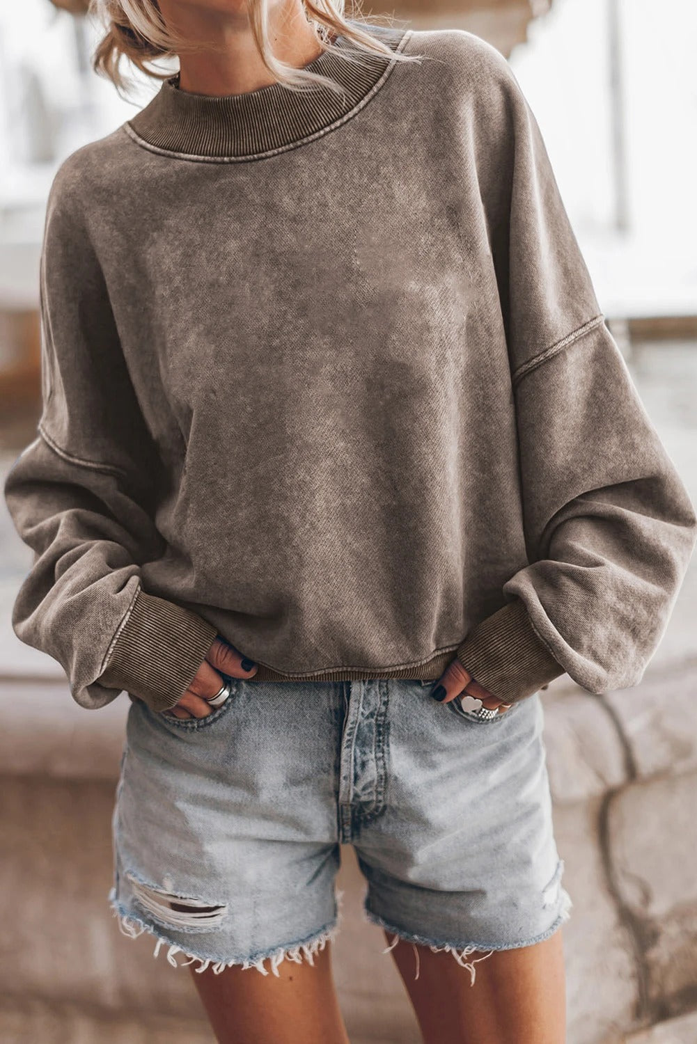 Washed Drop Shoulder Pullover Sweatshirt