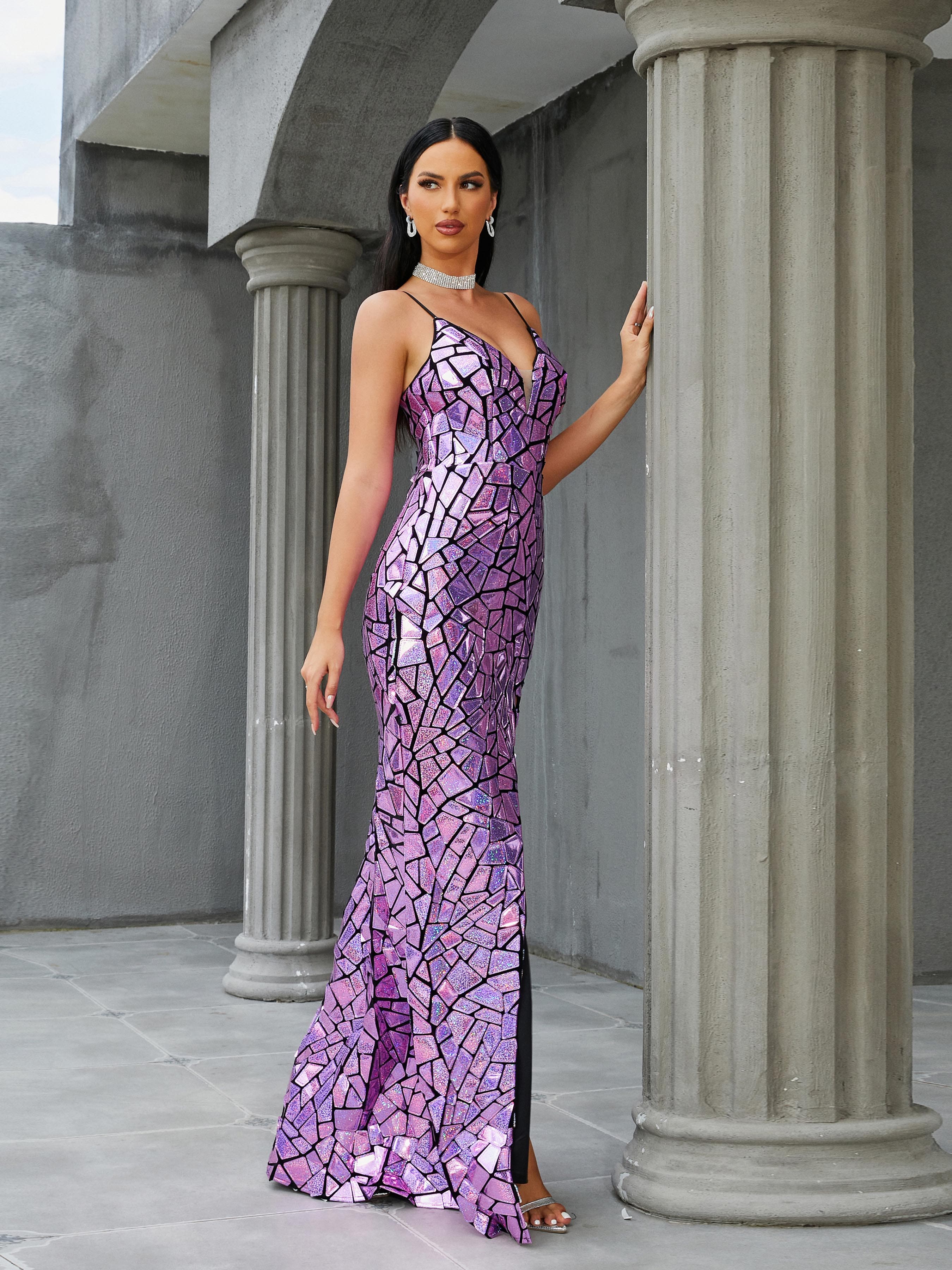 Formal Wrap V-Neck Purple Prom Dress RJ10396