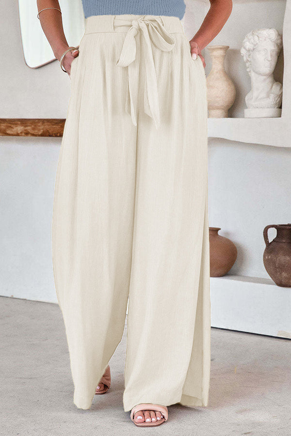 High Waist Pocket Tie Long Pants