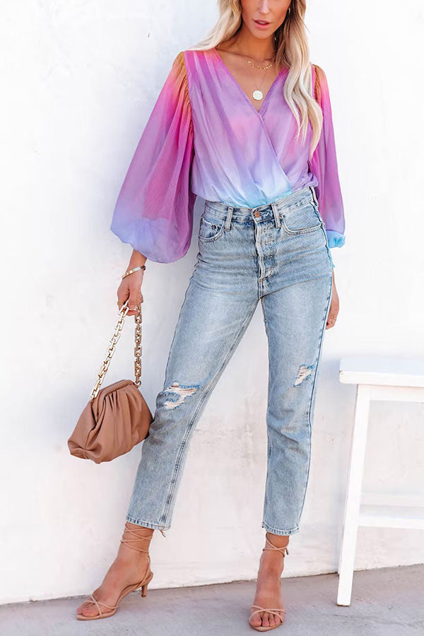 Taffy Gradient Tie Dye Drape Blouse