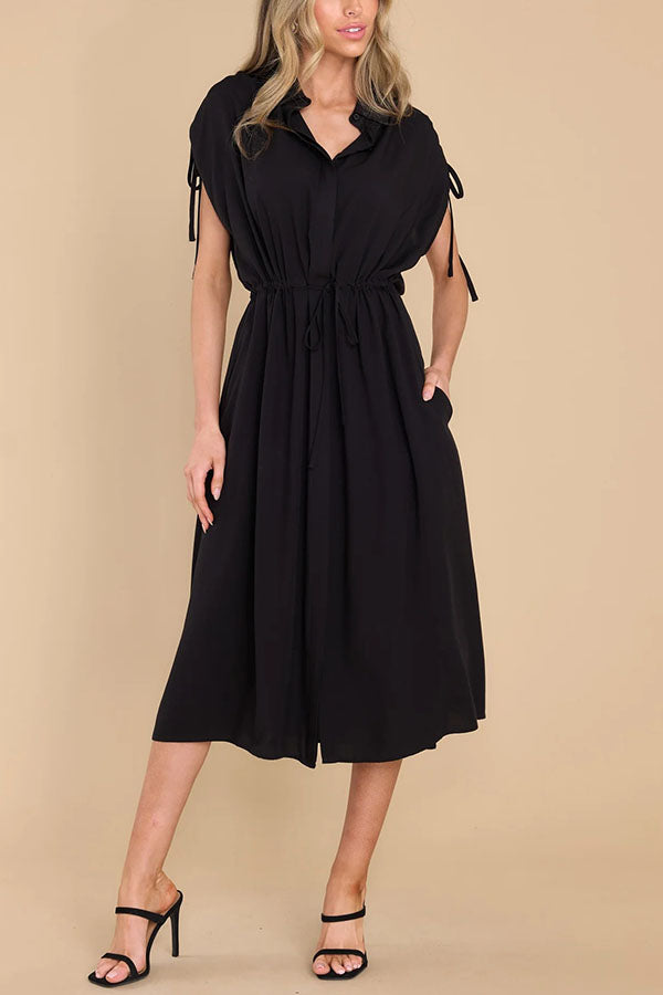 My Favorite Moments Pocketed Ruched Adjustable Waist Midi Dress