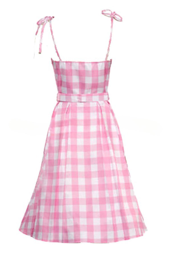 Barbie Pink Plaid Printed Cami Midi Dress