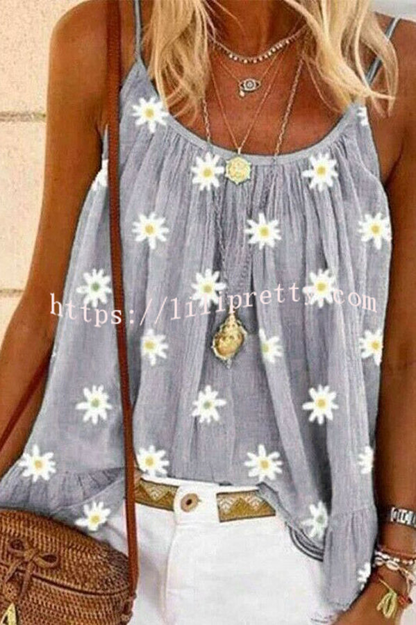 Summer Lady's Daisy Print Camisole Top