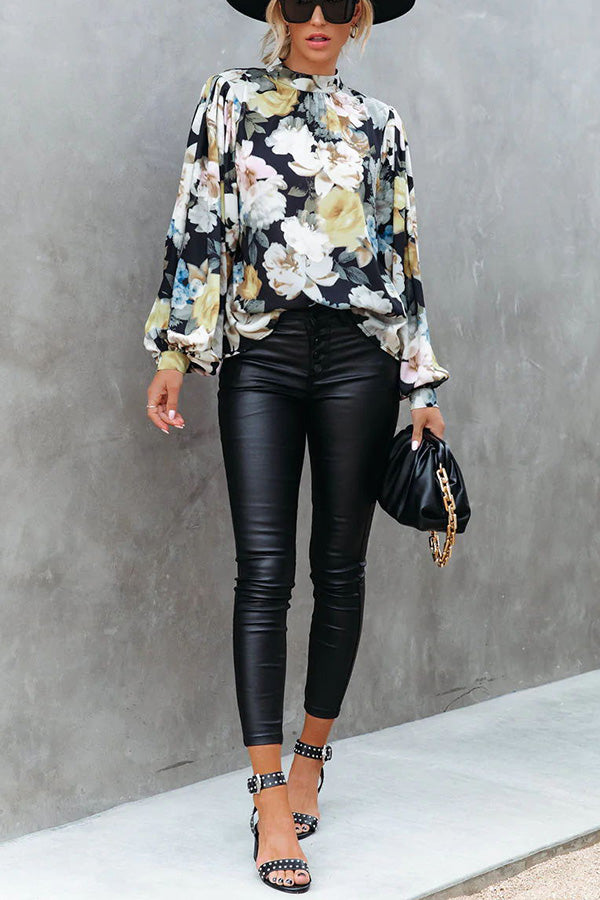 Find Your Peace Floral Gathered Sleeves Blouse