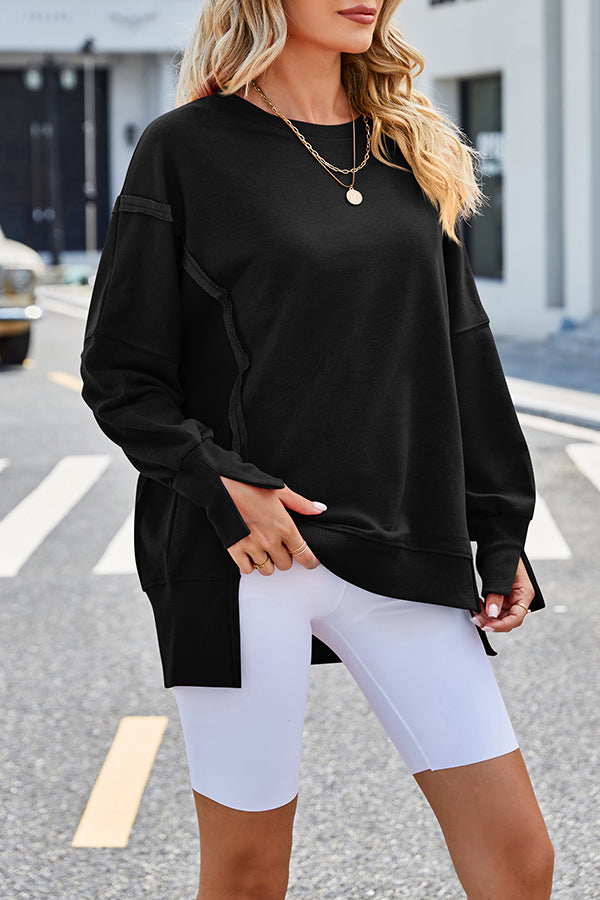 Beaully Side Slit Pullover Long Sleeve Sweatshirt