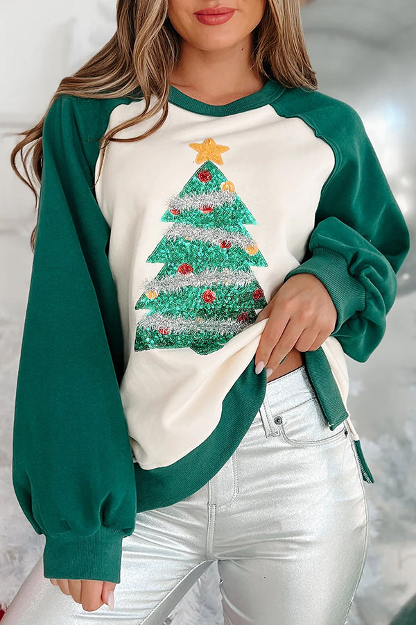 Christmas Tree Sequined Long Sleeve Pullover Sweatshirt