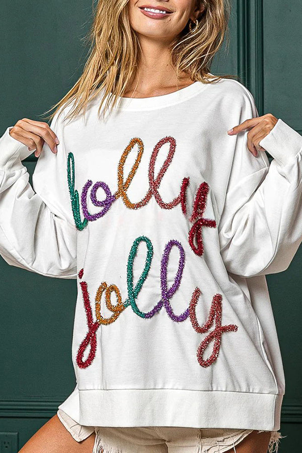 Christmas Lettering Crew Neck Long Sleeve Pullover Sweatshirt