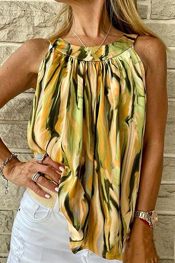 Marble Print Ruched Casual Tank Top