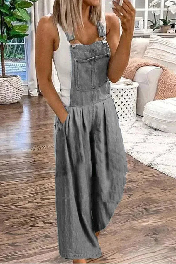 Neveah Denim Pocket Wide Leg Overall