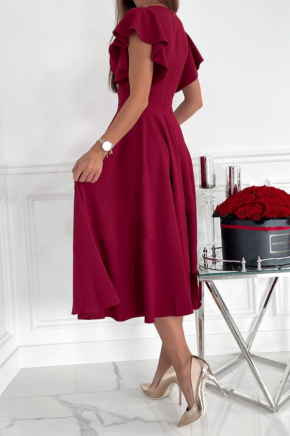 Certainly Chic Ruffle Sleeves Midi Dress