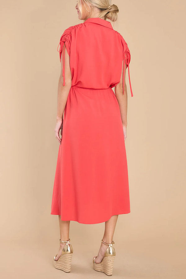 My Favorite Moments Pocketed Ruched Adjustable Waist Midi Dress