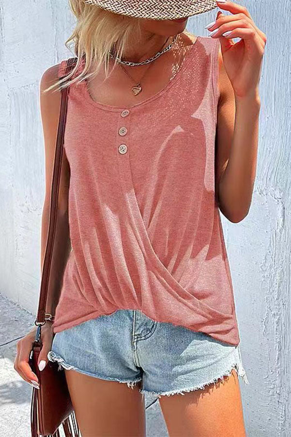 Markey Cotton Blend Twist Front Button Tank