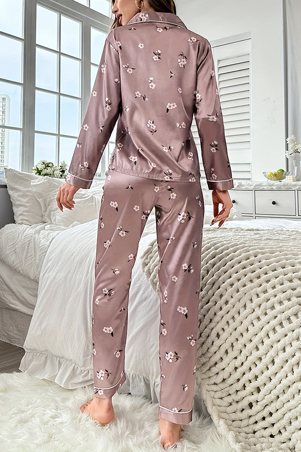 Eye Catching Printed Lapel Pocket Button Lounge Pant Suit