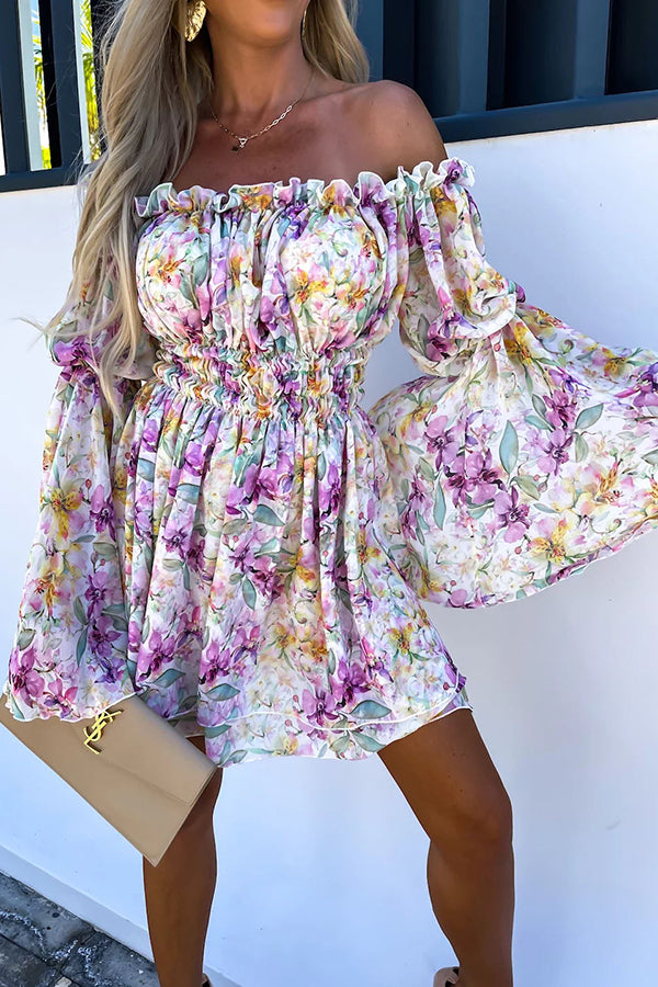 Dora Off Shoulder Bell Sleeves Elastic Waist Mini Dress