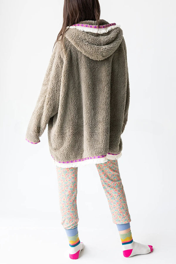 My Treasure Lace Trim Pocket Oversized Blanket Hoodie