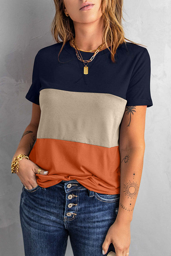 Color-block Loose All-match Short-sleeved T-shirt