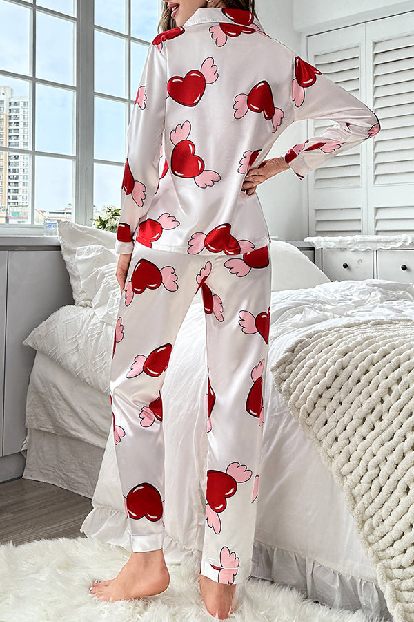 Beautifully Printed Lapel Pocket Button Lounge Pant Suit