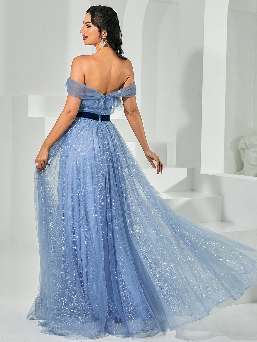 Off Shoulder Tulle Maxi Prom Dress RY40049