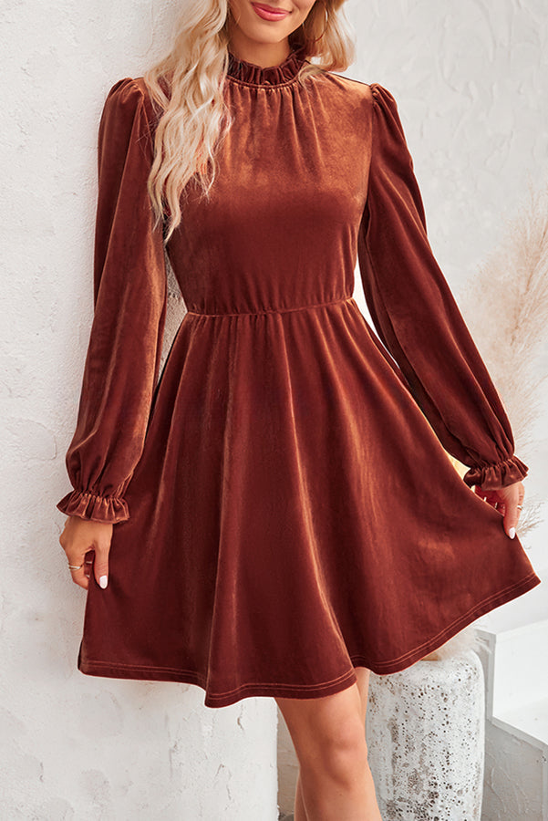 Turtleneck Long Sleeve Velvet Mini Dress