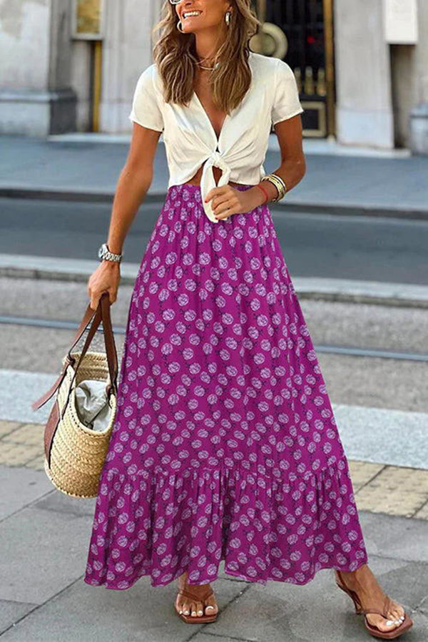 Coastal Charisma Printed Elastic Waist Maxi Skirt