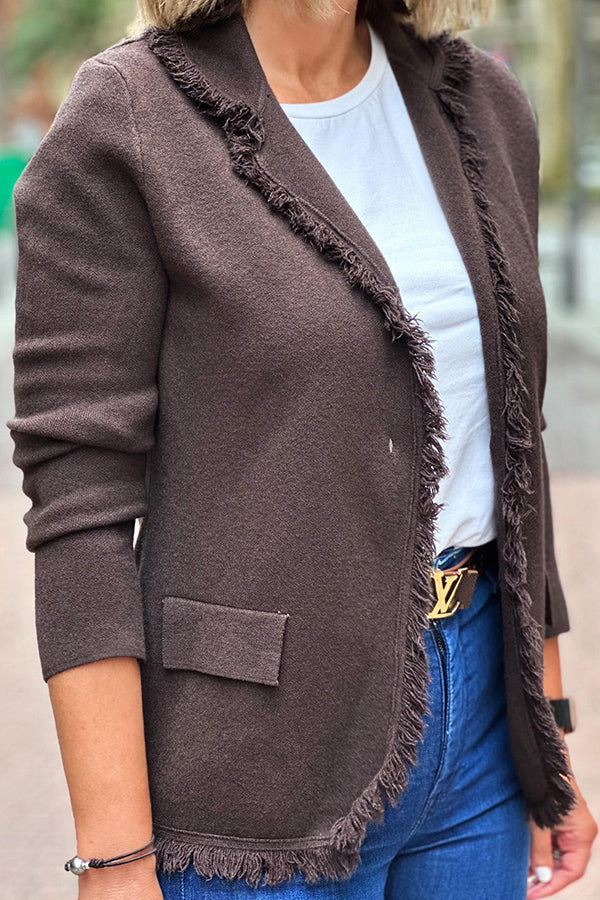 Small Lapel Frayed Jacket