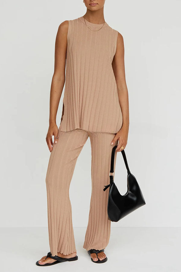 Franky Knit Ribbed Loose Tank Top and Stretch Flare Pants Set