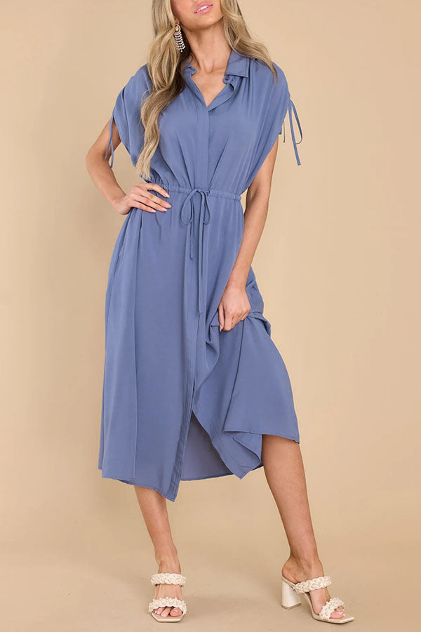 My Favorite Moments Pocketed Ruched Adjustable Waist Midi Dress