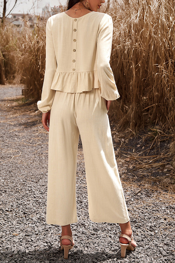 Temperament casual suit solid color long-sleeved top loose trousers