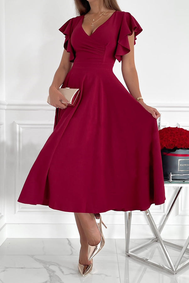 Certainly Chic Ruffle Sleeves Midi Dress