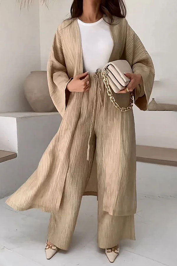 Fashion Long Slit Cardigan Casual Two-Piece Set