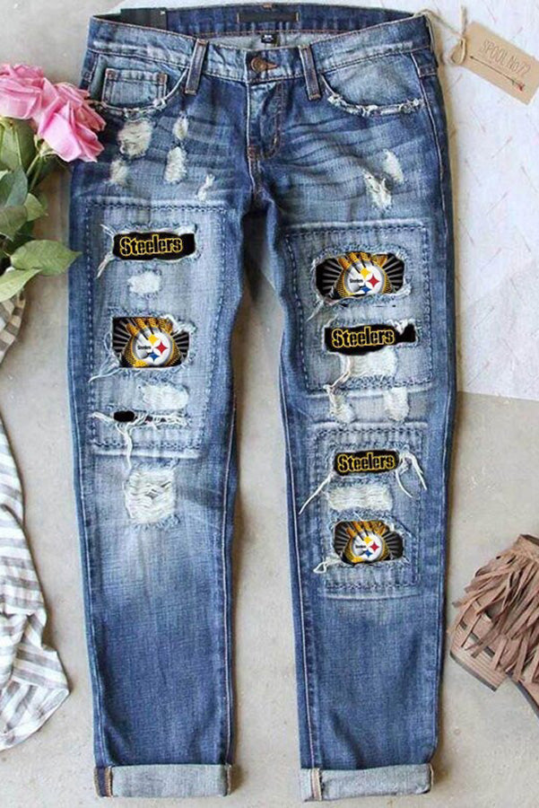 Distressed Printed Street Contrast Hip Hop Style Jeans