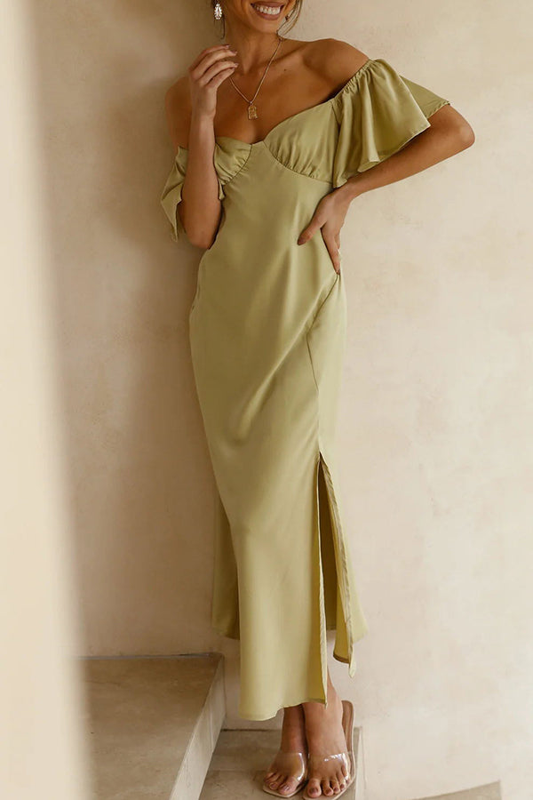 Pure Love Satin Butterfly Sleeve Slit Midi Dress